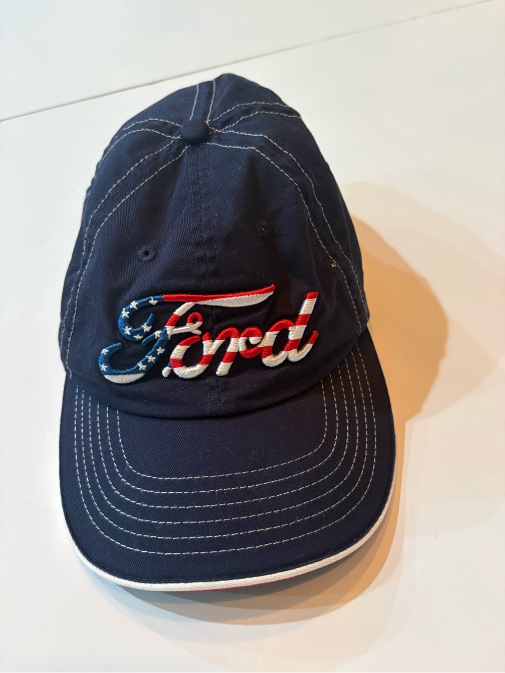 Ford Navy Cap with American Flag Script, patriotic, adjustable